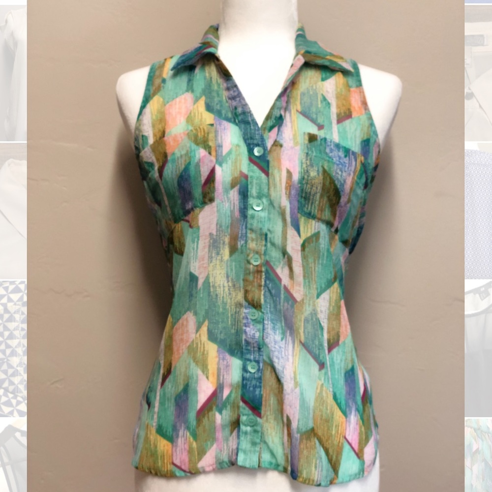 Multicolored Blouse Button Up Tank
